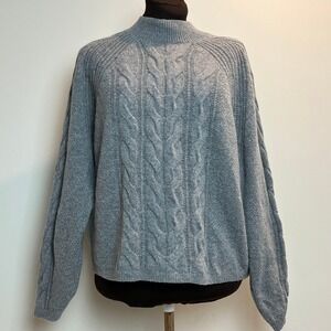 Banana Republic Women XL Gray Cable Knit Mock Sweater Italian Yarn Wool Blend